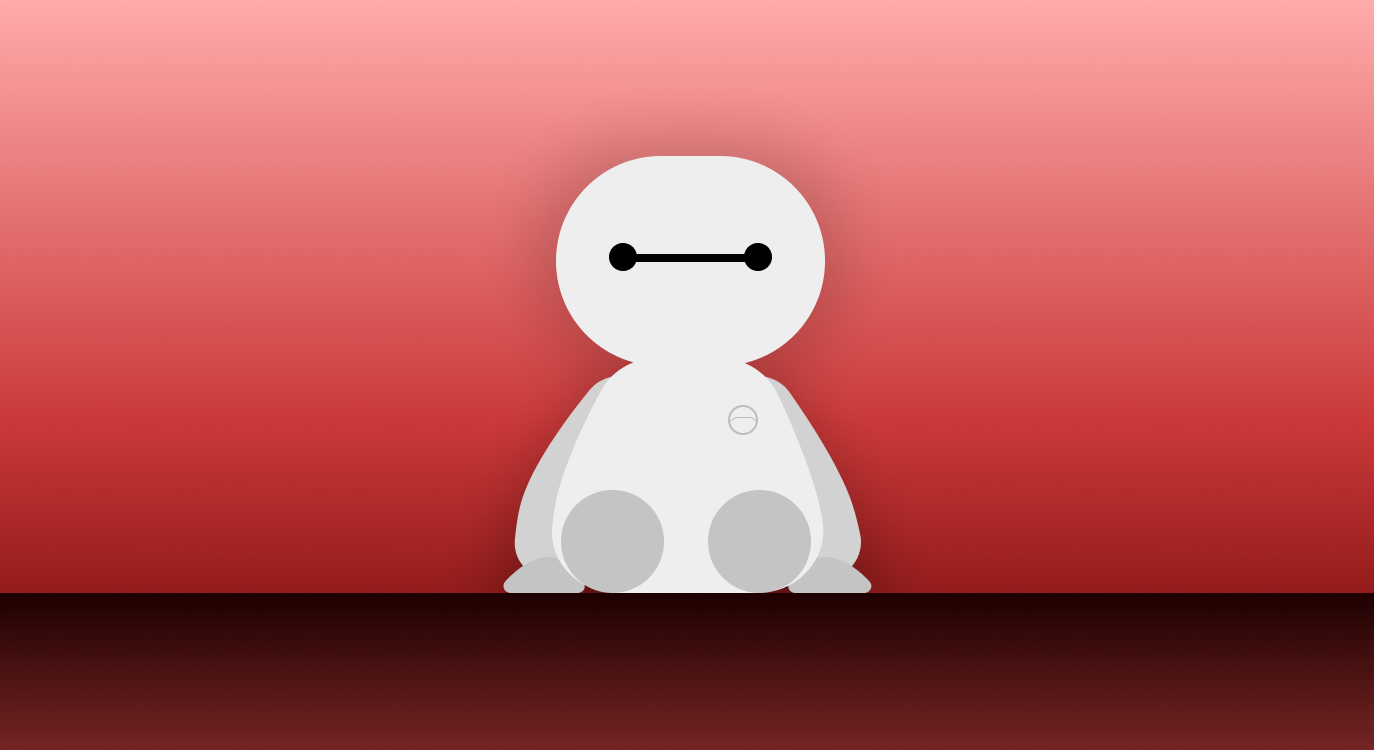 Illustration of Baymax from the Disney movie Big Hero 6. Red Background