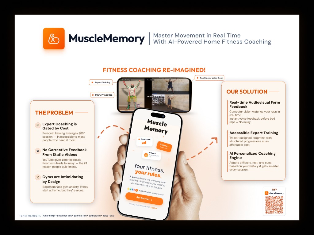 MuscleMemory — AI-powered home fitness coaching poster